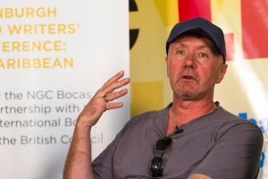 Scottish author Irvine Welsh, engaging with a question at the Bocas Lit Fest.